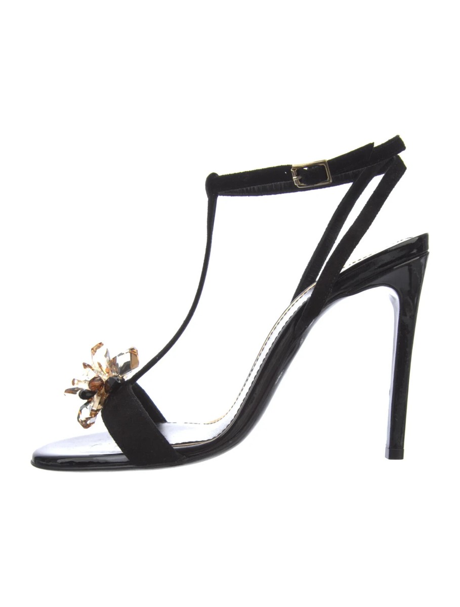 LANVIN Black Suede T-Strap Sandals Size 8 IT 38 Very Good  display picture 2
