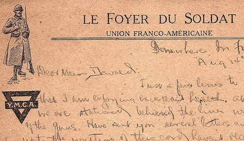 1918 WWI LETTER FROM SOLDER HOME TO ATLANTA LE FOYER DU SOLDAT Y.M.C.A. P6291
