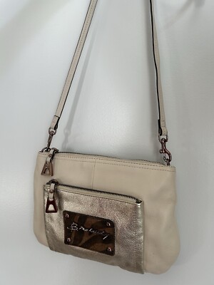 Neutral Gold Metallic Textures Leather Cross Body Bag Purse B Makowsky New 