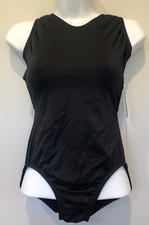 Alexandra Collection Dance Sleeveless Black Leotard Mesh Criss Cross Back NEW S
