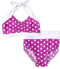 Elliewear Dancewear Girls Orchid  White Polka Dot Halter Tank  Briefs 10/12 L