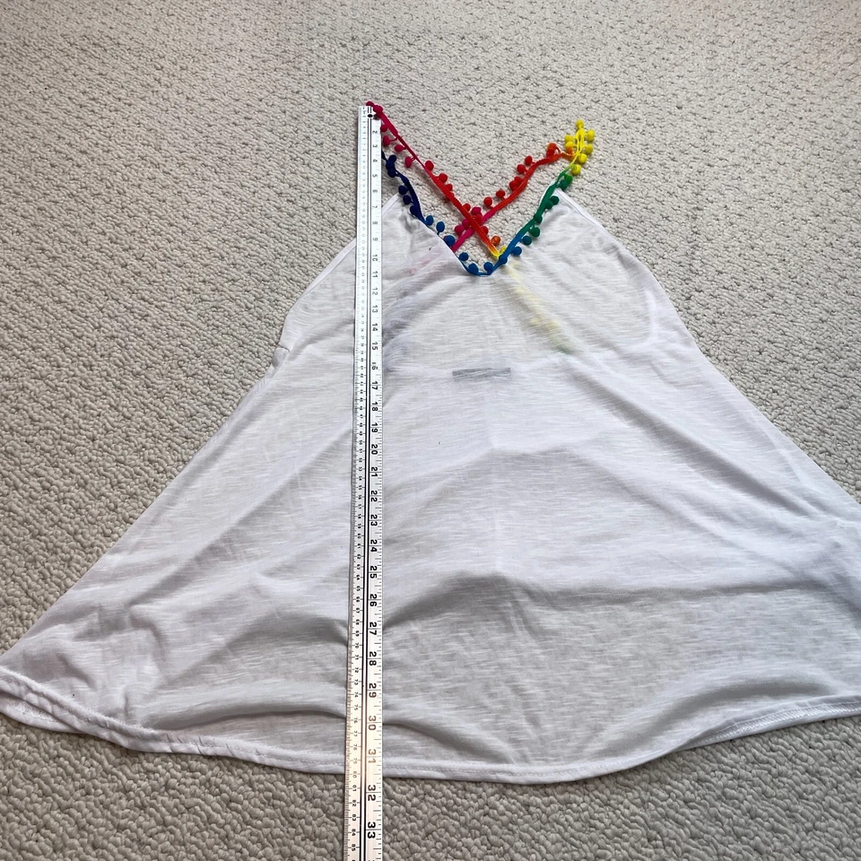 Camiseta sin mangas Boohoo para mujer blanca mediana con correas coloridas sin espalda suave Foto 3 de 4