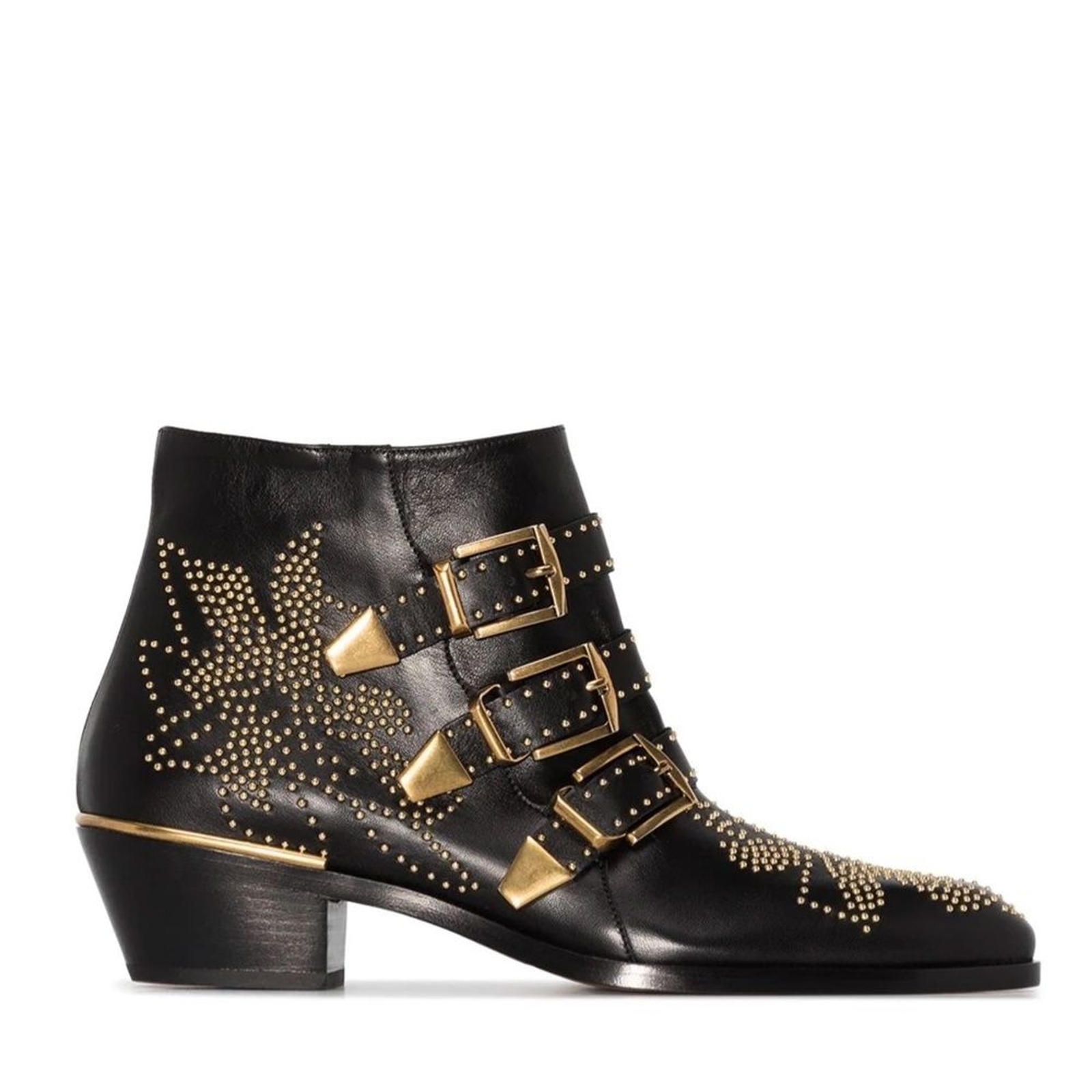 Chloé Susanna 30mm studded ankle buckle zipper leather boots black gold 38.5