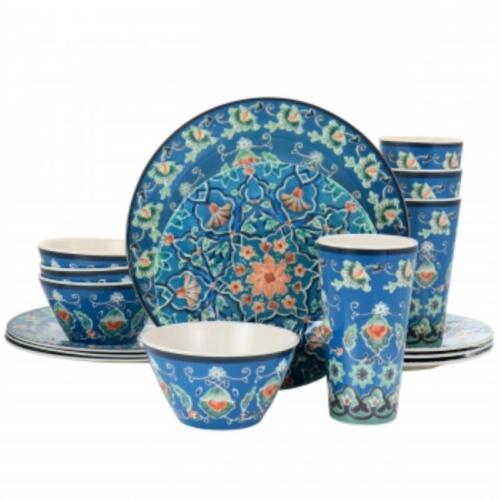 Gibson Home 16 Piece Tacoma Melamine Dinnerware Set In Blue - Picture 1 of 1