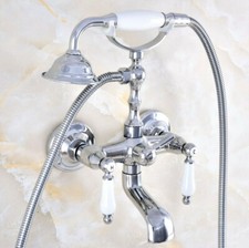 Wall Mounted Bathroom Faucet Set Clawfoot Bathtub Handheld Shower Tap Kit 2tf874