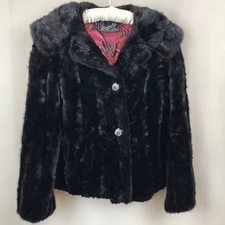 Vintage BENSKY Fur Womens M Swing Coat Button Pockets Black Whimsygoth 60s USA