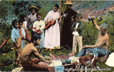 Native Hawaiian Poi Stampfen Szene Antike Postkarte c1915