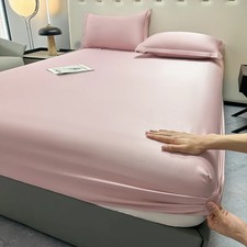 Luxury Satin Fitted Sheet SolidColor Twin Bed, Full SizeIce SilkMattress Cover,