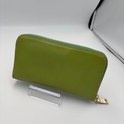 Prada Triangle Logo Long Wallet Round Zipper Saffiano Leather