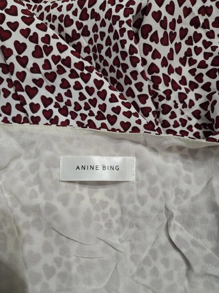 Vestido envolvente de seda para mujer Anine Bing blanco con mini corazones talla S pre-loved Foto 3 de 3