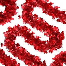 49.2Ft Valentine  s Day Heart Tinsel Garland Red Metallic Twist Garland Shinin...