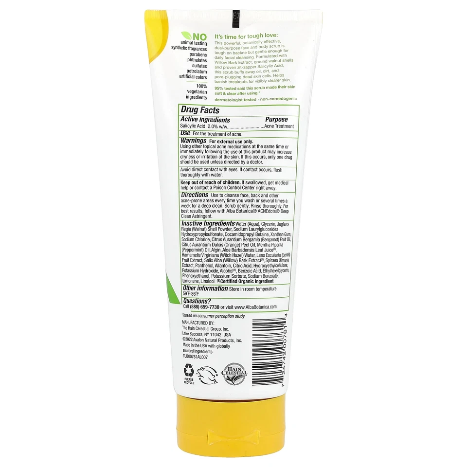 Exfoliante corporal facial Alba Botanica Acne Dote sin aceite 8 oz 227 g sin artificial Foto 2 de 2