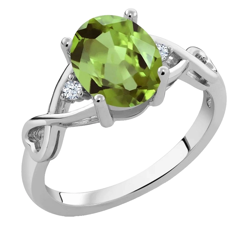 925 Sterling Silver 1.80 Carats Oval Cut Natural Peridot and White Topaz Ring - Image 2 of 4