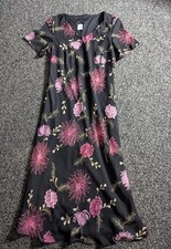 Classics Midi Dress Size 12 Black Pink Floral Elegant Fairy Floaty