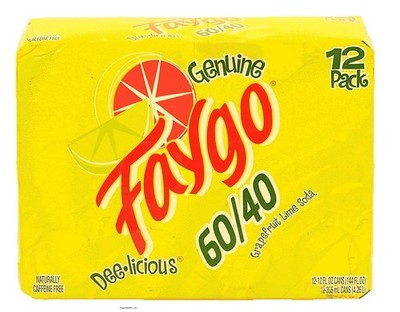 Faygo 60 / 40 grapefruit lime soda pop, 12-pack 12-fluid ounce cans in suitcase