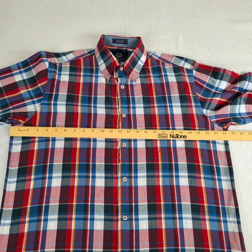 Viyella Shirt Men's Size L Large Red Blue Plaid Short Sleeve Button Up Cotton - Picture 4 of 15