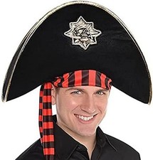Pirate Hat w/Skull Caribbean Fancy Dress Up Halloween Adult Costume Accessory