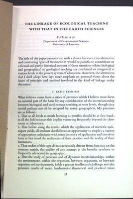 The linkage of ecological teaching with that in the earth sciences; Oldfield, F.