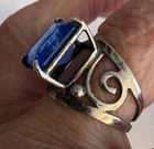 SENSATIONAL VINTAGE SIZE 6 1/2 STERLING SILVER RING W/ BIG COBALT BLUE GEMSTONE