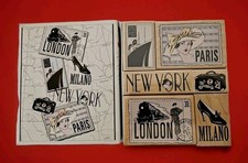 NEW SEAL 2002 Hero Arts 6 RUBBER STAMP Set Travel London Paris New York Milano