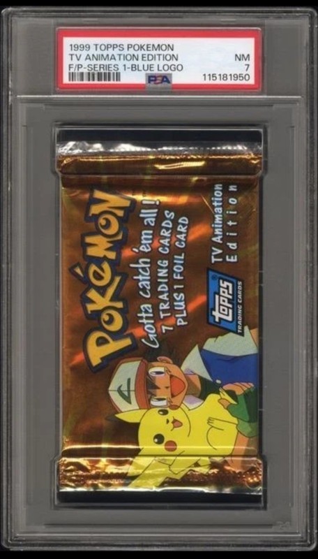 1999  Pokemon: Topps TV Animation Series 1 | Blue Logo Sealed Booster Pack PSA 7