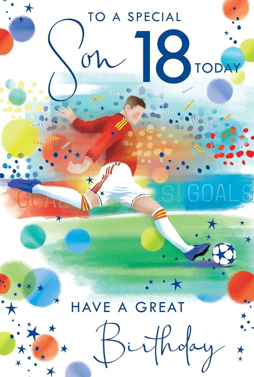 Son 18th Birthday Card. Football Design. 23x15cm