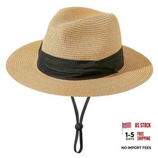 Kids Straw-Sun-Hat Boys Panama-Beach-Hat Girls Wide-Brim Sun 5-9 Years Khaki