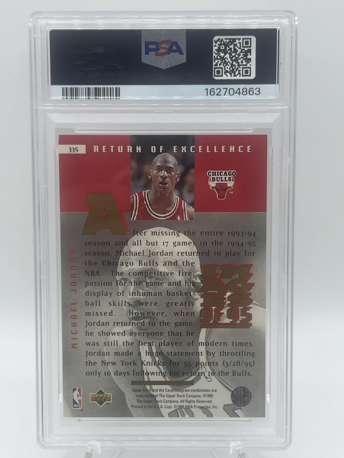 Upper Deck 1995 Michael Jordan Return of Excellence #335 Chicago Bulls PSA 9 view 2