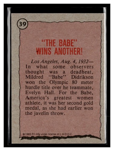 1983 Topps Greatest Olympians #39 Babe Didrikson - Picture 2 of 2