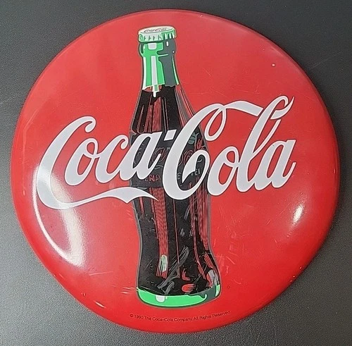 Vintage Original 12” Classic Coca-Cola Coke Round Button Metal Sign 1990