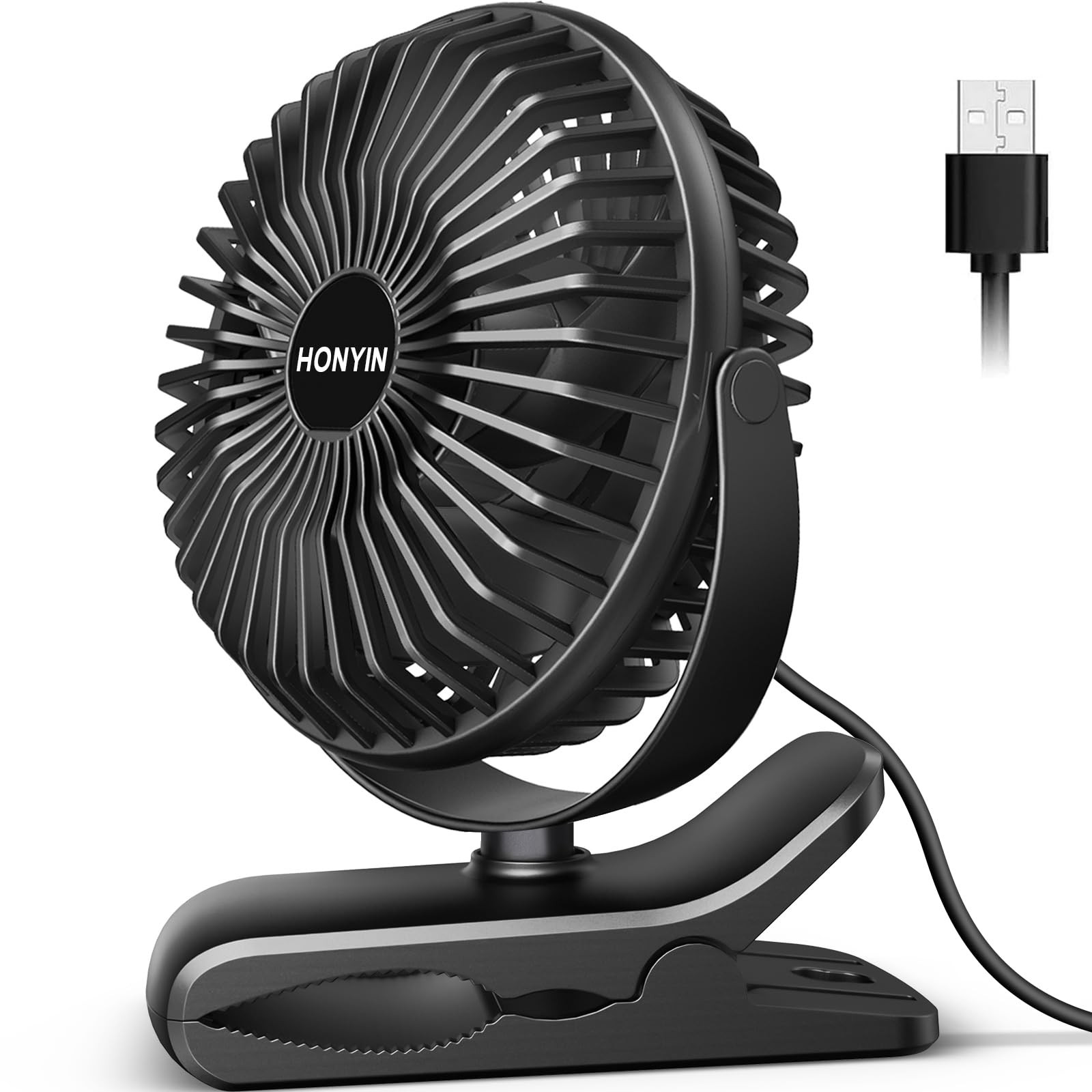 720° Rotation Small Desk & Clip on Fan with Sturdy Clamp, 3 Speeds, Quiet Little