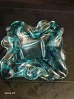 Vtg Murano Sommerso Ashtray Glass Turquoise Blue Green Trinket Dish Bowl Heavy