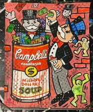 WILL STREET original painting 24x30 / Mr monopoly Art brainwash warhol alec pop