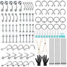 Evatage 104 Pcs Professional Body Septum Piercing Tool Kit with Jewelry Set 14