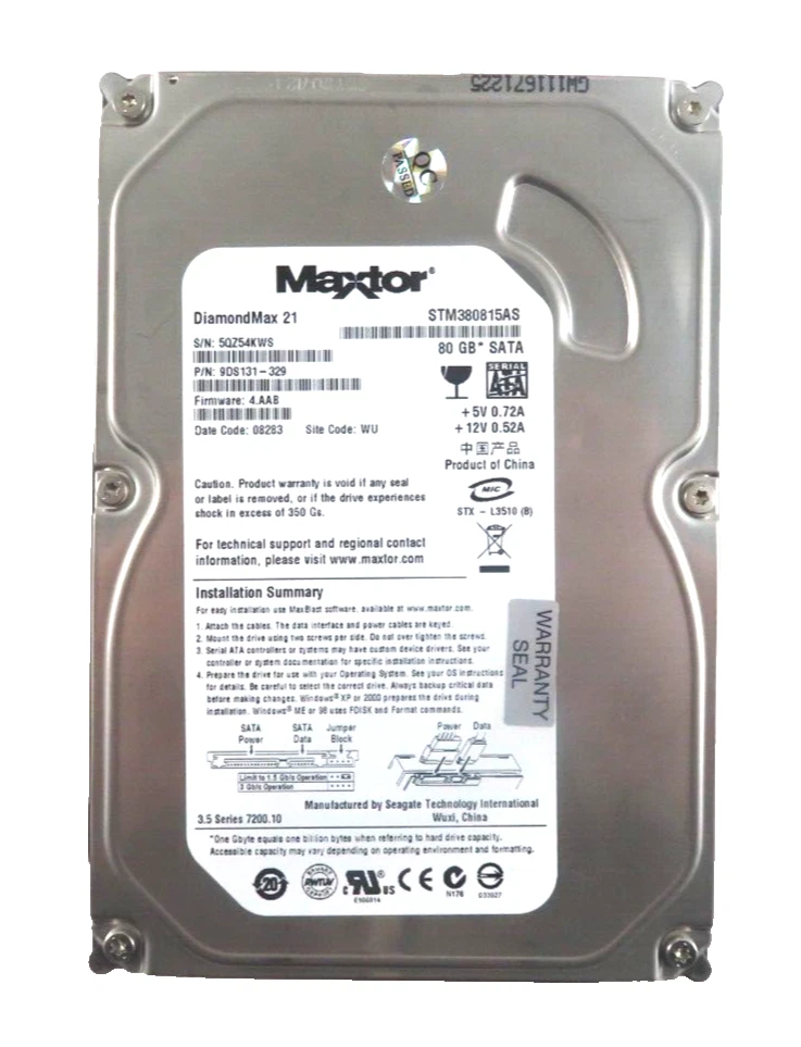 Maxtor DiamondMax 10 6V080E0 7200RPM 8MB Hard Drive