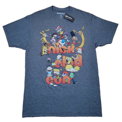 Nickelodeon 90s Cartoons T-Shirt Men's Medium Gray Spongebob Rugrats Hot Topic