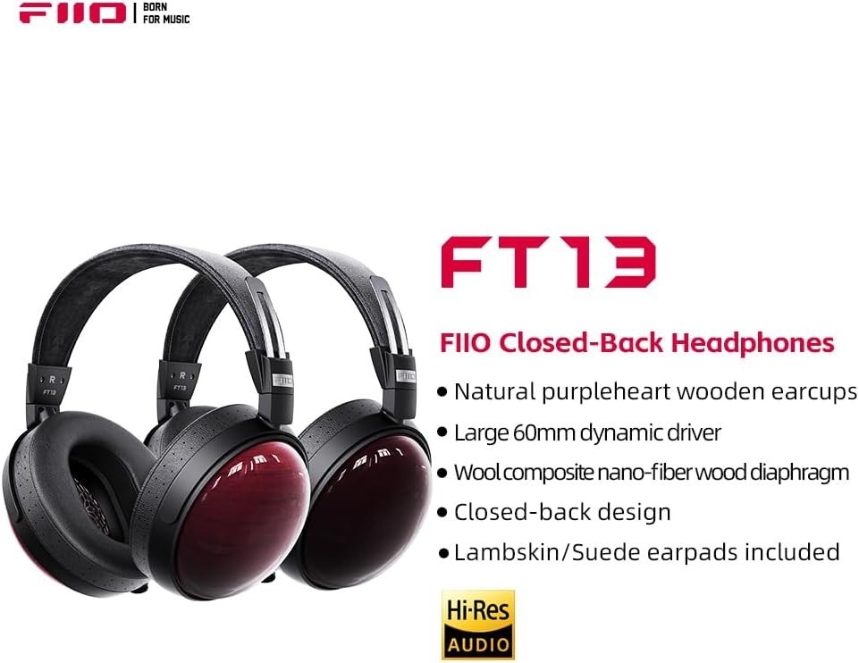FiiO FT13 Audiophile Closed-Back Headphones, 60mm Large Dynamic