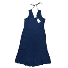 NEW Everlane 100% Linen Maxi Dress Size M Navy Blue Tie V-Neck Lined Coastal NWT