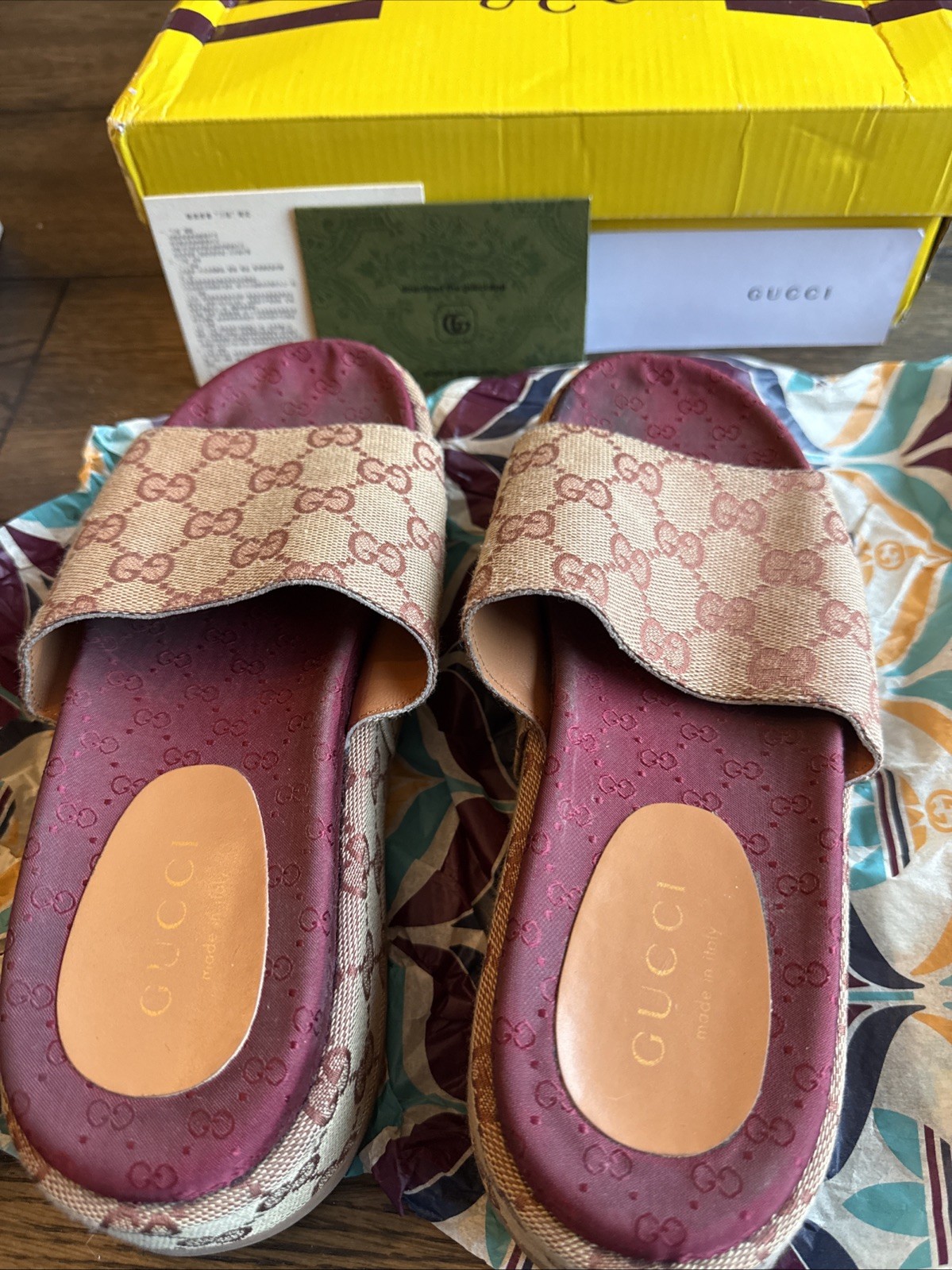 AUTHENTIC GUCCI GG CANVAS PLATFORM SLIDE SANDAL /… - image 1