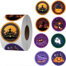 500 PCS Halloween Stickers Roll 1in Pumpkin Bat Spider Ghost Sticker