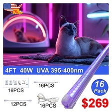 16 Pack UV Black Light Fixture 4FT 40W 48 inch 4 Foot T8 Led Tube DJ Party Club