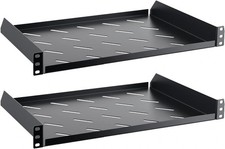 2 PCS Black 1U Server Rack Shelf 12 Inch Depth Vented Mount 19 Inch 44lb
