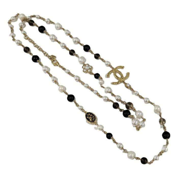 CHANEL Long Necklace Coco Mark Fake Pearl A24S