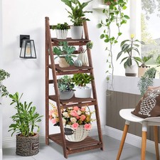 Foldable 4 Tier Wooden Ladder Shelf Plant Stand Flower Rack Vintage Bookshelf