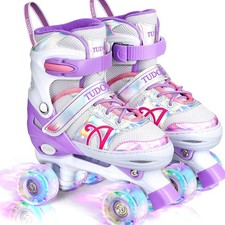 Kids Roller Skates Adjustable 4-Size Light-Up Wheels Outdoor quad for beginners