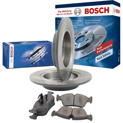BOSCH Set Bremsscheiben hinten voll passend + Bremsbeläge für Mazda 3 BM BN