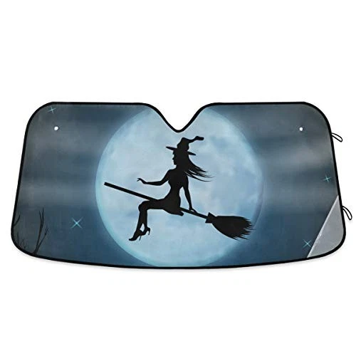 Car Windshield Sun Shade Block UV Rays Sun Visor Halloween Witch Moon Star
