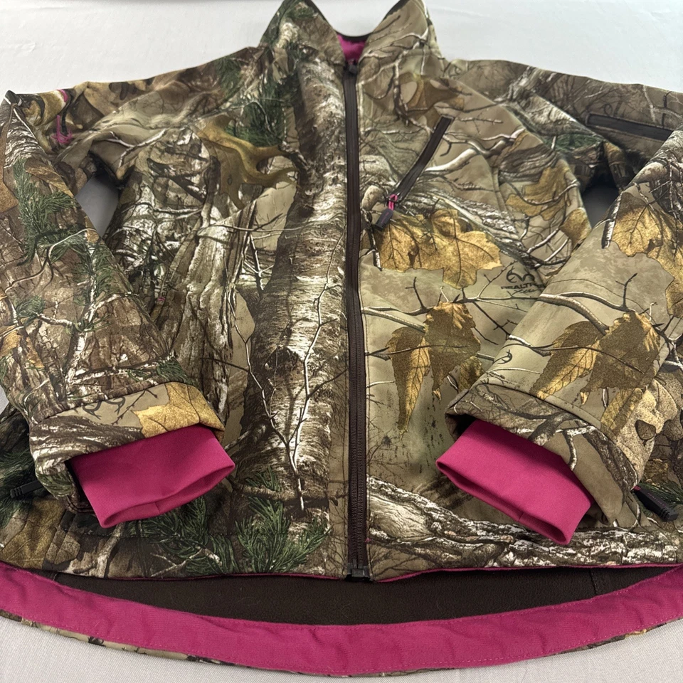 Realtree Camo Jacket Women Medium Brown Pink Xtra Softshell Zip Fleece Lined - Image 2 of 4