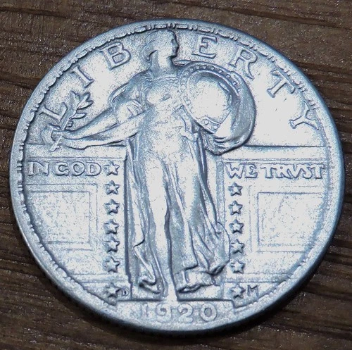 1920 D Silver Standing Liberty Quarter XF+