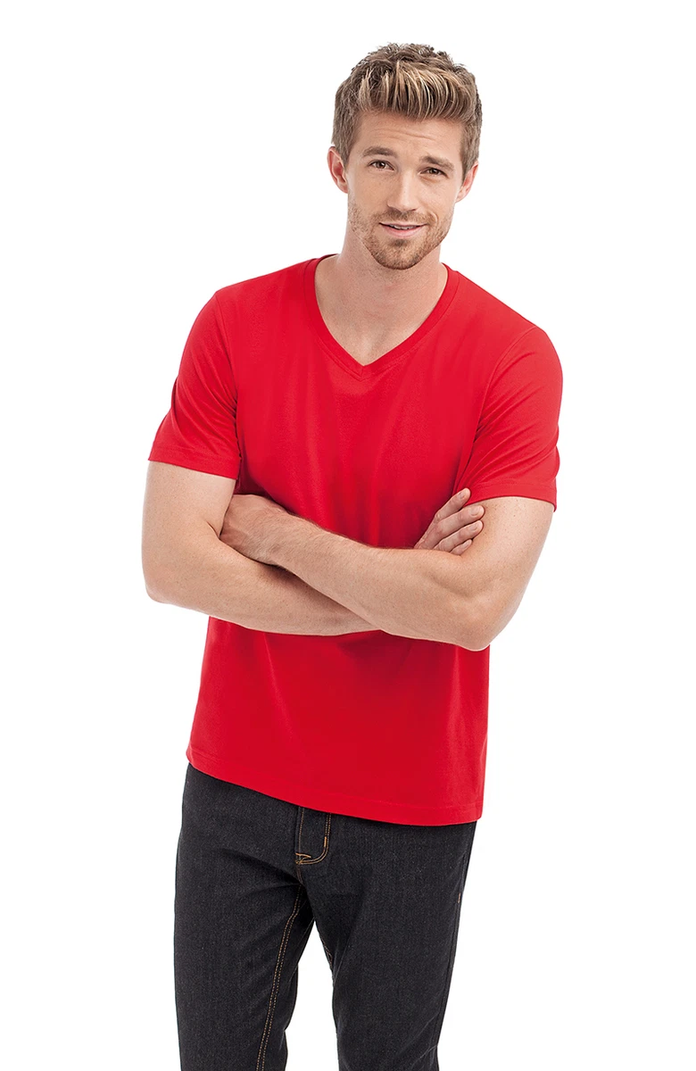 red v neck tee shirt
